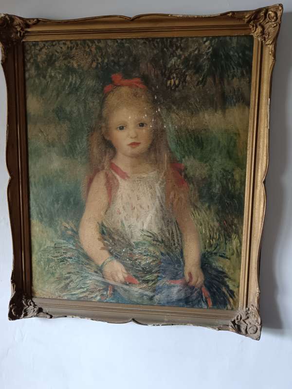 french Vintage Framed Renoir Girl with Flowers Print