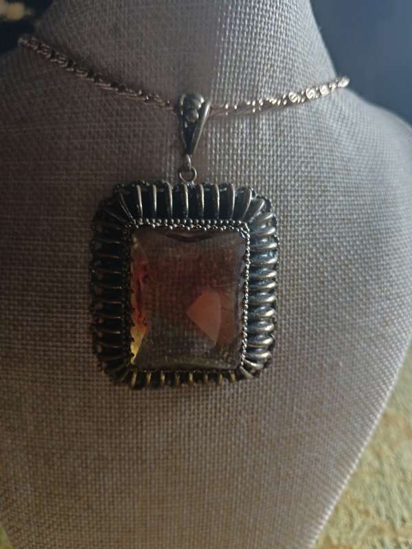 Vintage Gold Plated Chain with faux Citrine Pendant