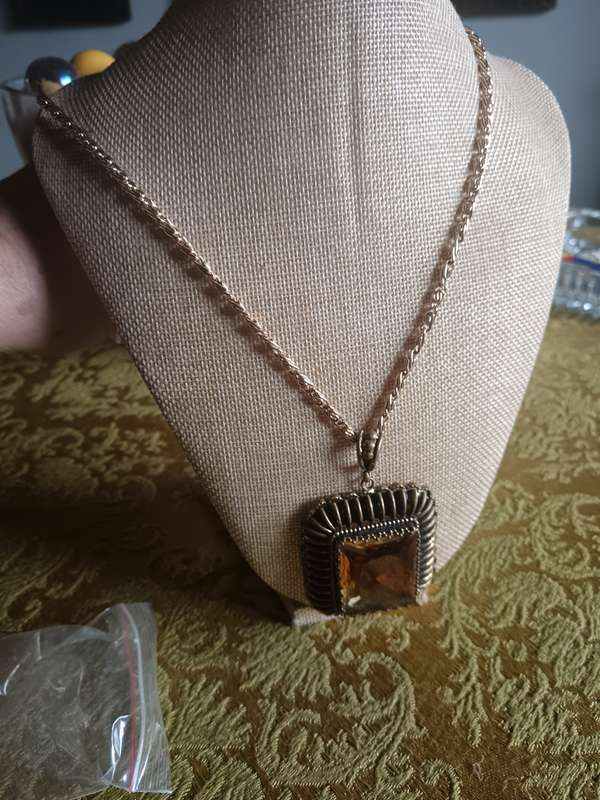 Vintage Gold Plated Chain with faux Citrine Pendant