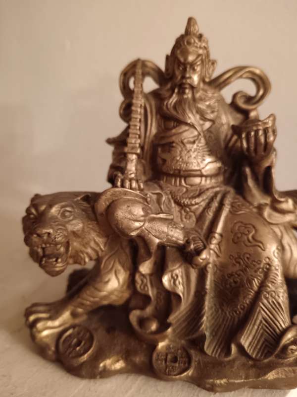 Bronze God of Wealth Zhao Gong Ming Sit on Tiger Statue