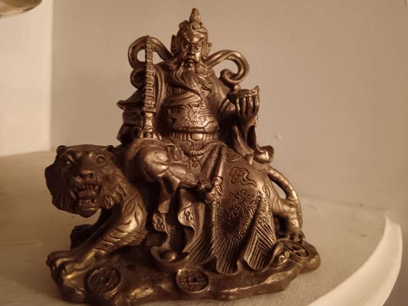Bronze God of Wealth Zhao Gong Ming Sit on Tiger Statue