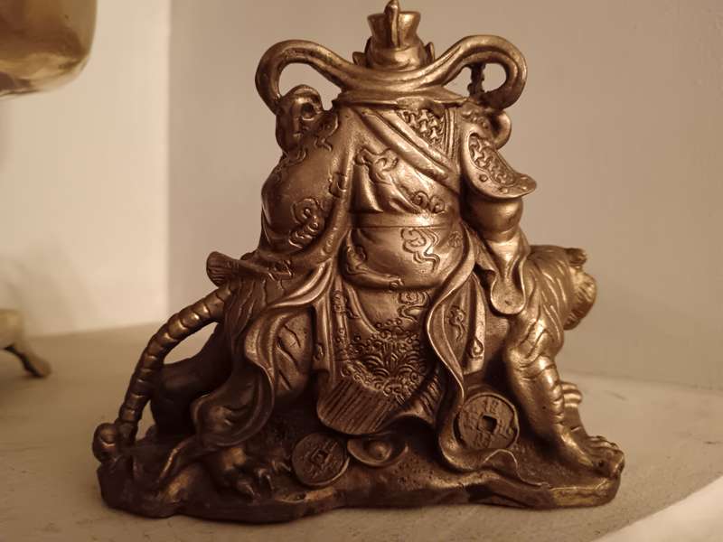 Bronze God of Wealth Zhao Gong Ming Sit on Tiger Statue