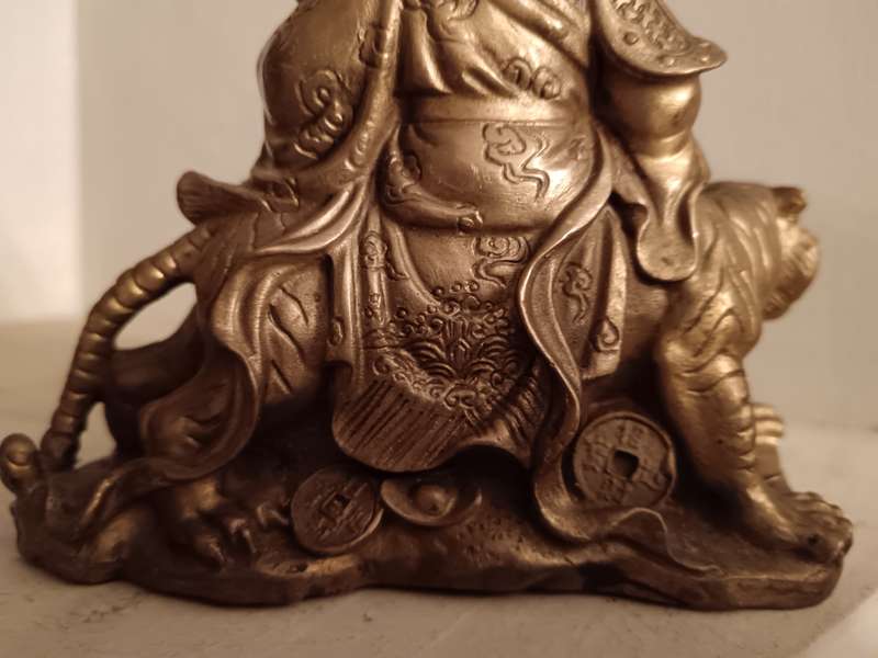 Bronze God of Wealth Zhao Gong Ming Sit on Tiger Statue
