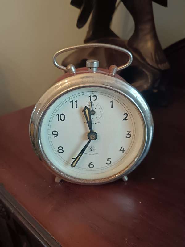 Kienzle Chomutov Red Enamel Alarm Clock Made in Czechoslovakia
