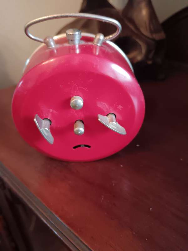 Kienzle Chomutov Red Enamel Alarm Clock Made in Czechoslovakia