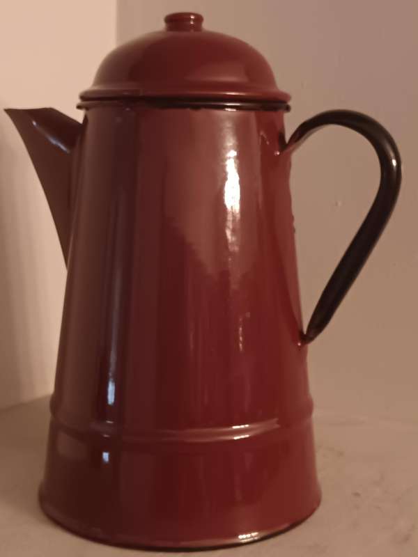 Brown Enamel Coffee Pot Made in Poland