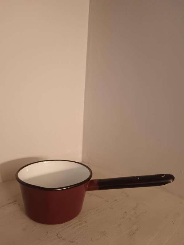 Brown Enamel Small Saucepan with Pouring Sprout Made in Poland