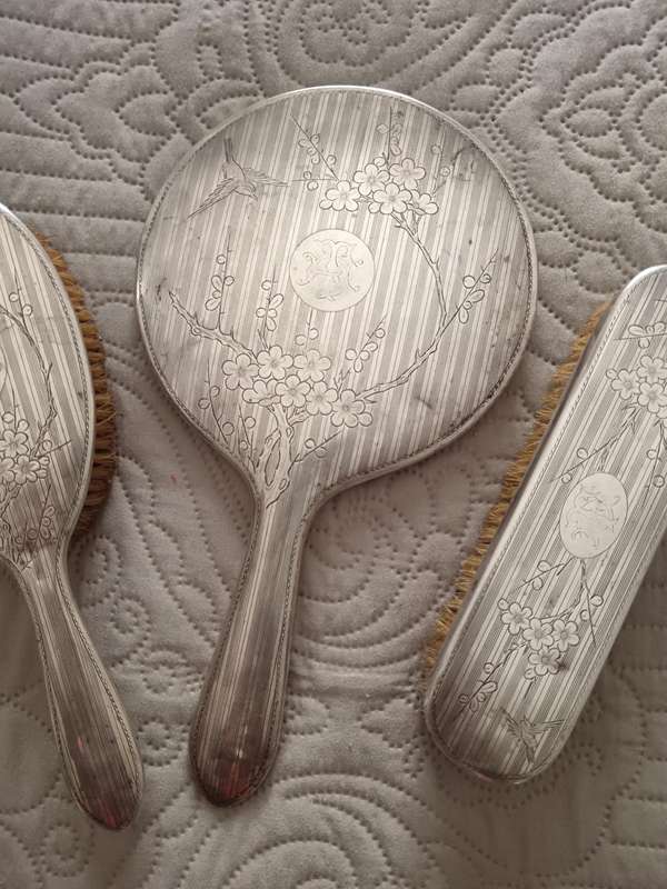 Japanese Silver Hallmarked Dressing Table Set