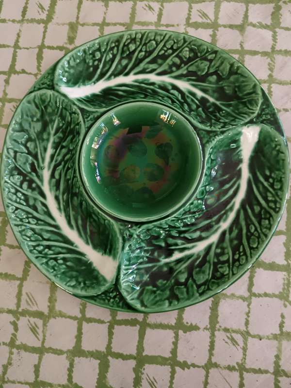 Vintage Secla Portugal Green Cabbage Leaf Snack/ Dip Dish