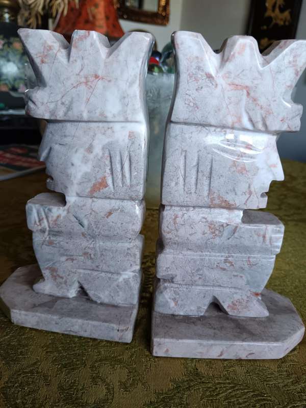 Pair of Mayan Style Marble Bookends