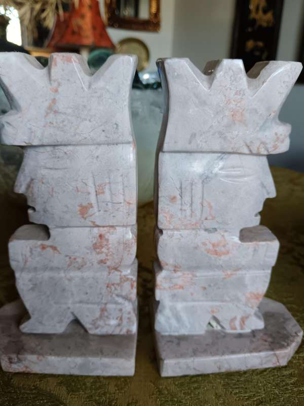 Pair of Mayan Style Marble Bookends