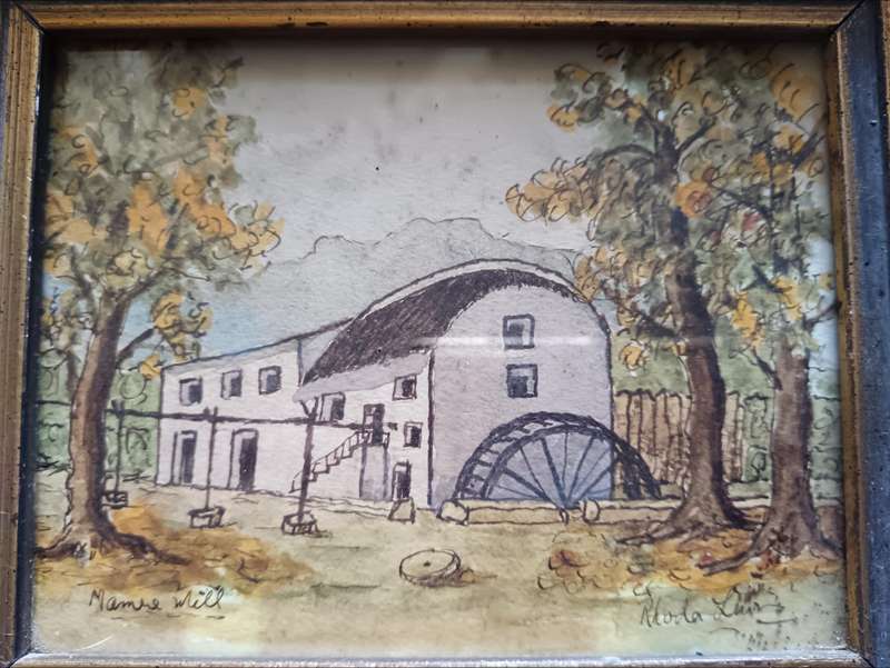 Framed Watercolour by  SA Artist Rhoda Lewis of a Mill