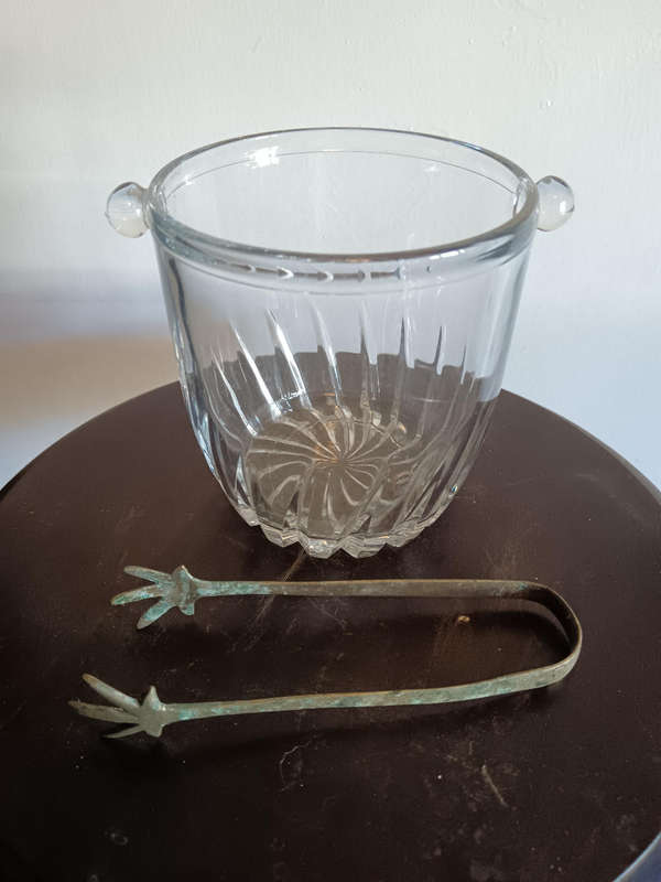 Crystal Glass Ice Bucket with Claw Tongs