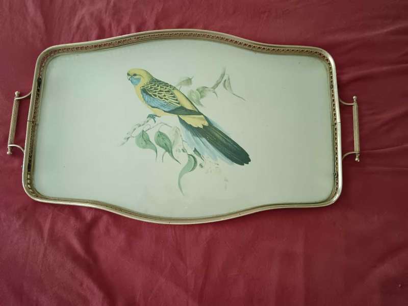 Italian Gallery Tray with Budgie Motif