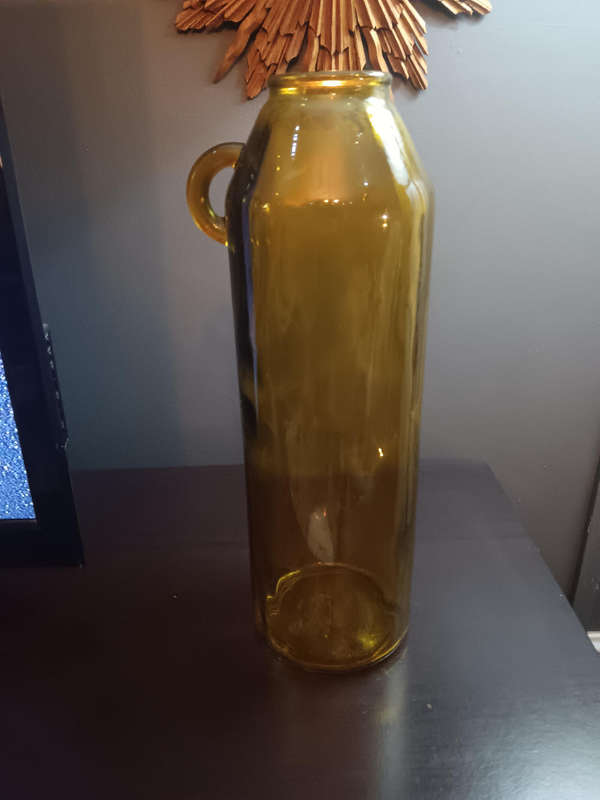 Gold Glass Cylinder Vase with Side Handle