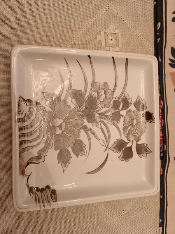 Imperial Imari Square Platter in Sephia with Floral Motif