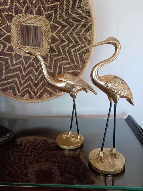 Pair of Golden Heron Bird Figurines