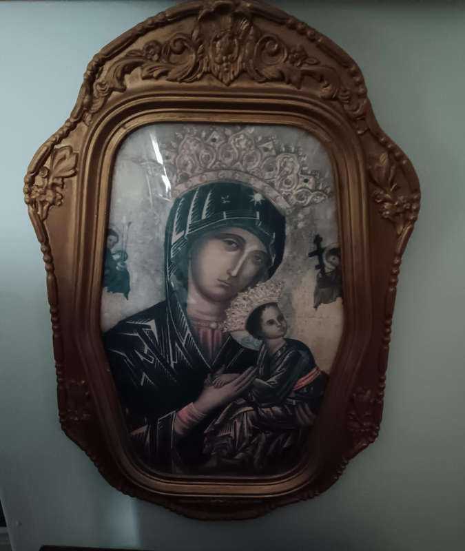 Our Lady of Pepetual Help Religious Icon in a Convex Gold Frame