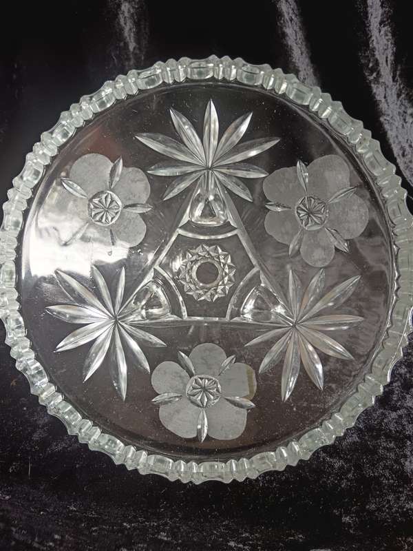 Lead Crystal Hand Cut and Frosted flower Footed Bowl