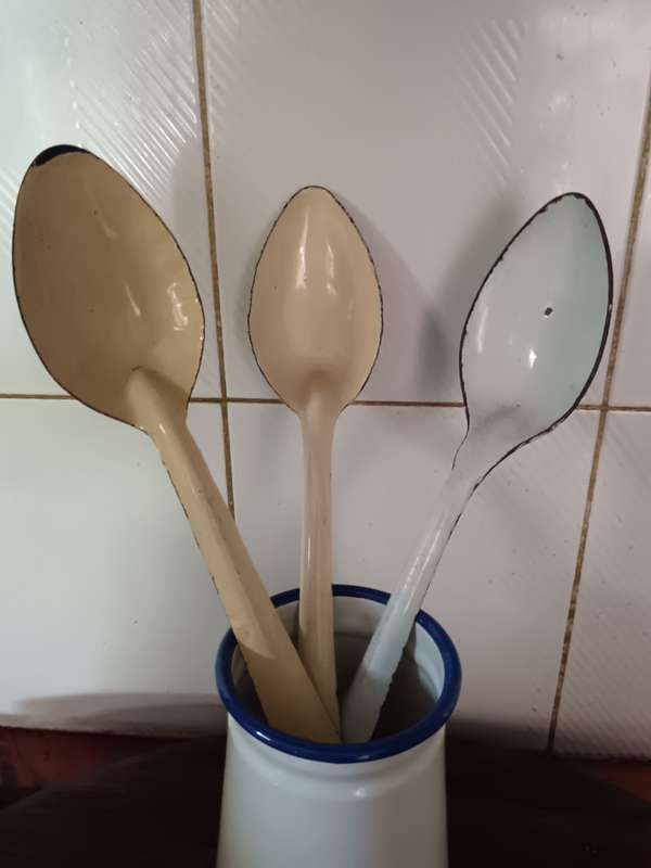 Set of Enamel Spoons with Holder