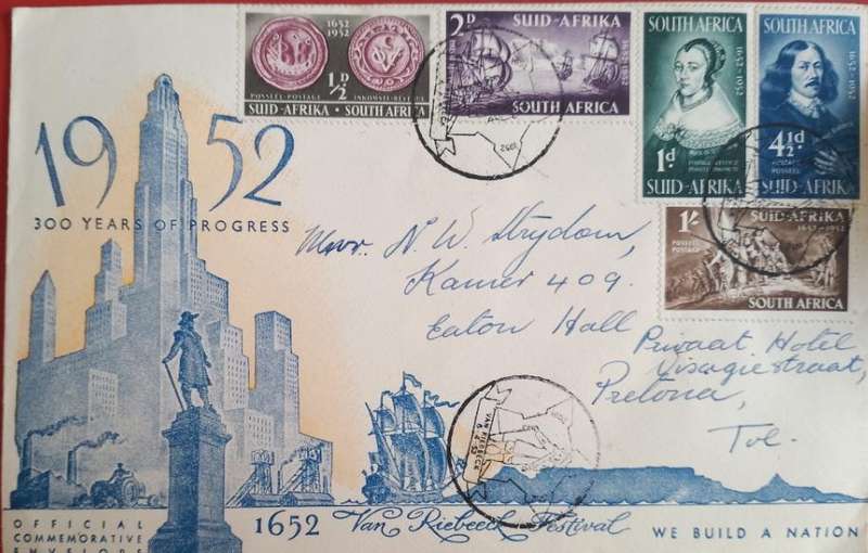 UNION FDC 1952 300 YEARS VAN RIEBECK LANDING