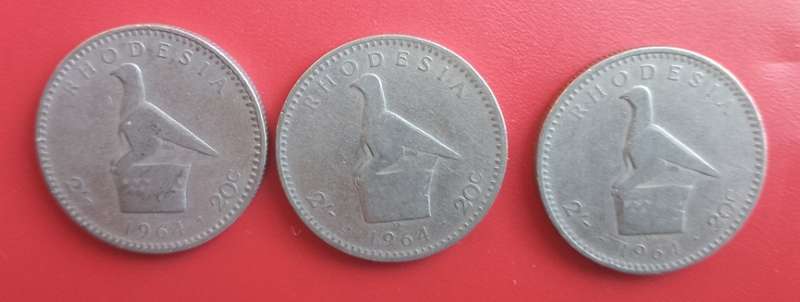 RHODESIA 1964 20 CENTS X3