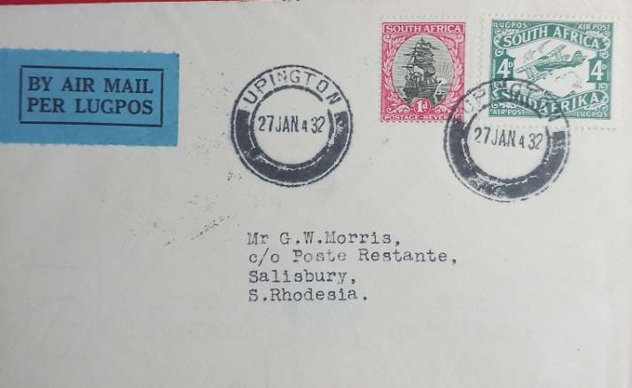 1929 FIRST UNION FLIGHT UPTINGTON-SAILSBURY (RHODESIA) 27/1/32