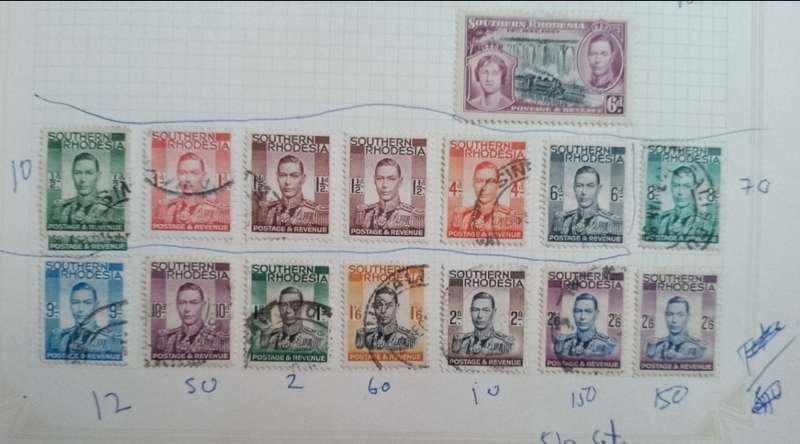 SOUTHERN RHODESIA  1937 DEFINITIVE ISSUE PART SET AND 1937 6D USED CORONATION