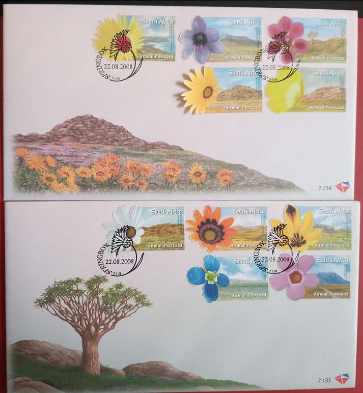 South Africa 2008 Namaqualand set of 10 on 2 FDC`s 7.134 & 7.135. Cat R140 (2023-25)