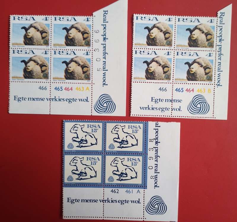 RSA 1972 DEFINITIVES WOOL INDUSTRY CONTROL  BLOCKS X3