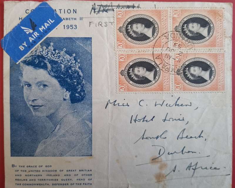 K.U.T CORONATION FDC 1953 BLOCK OF 4 STAMPS-SEE SCAN