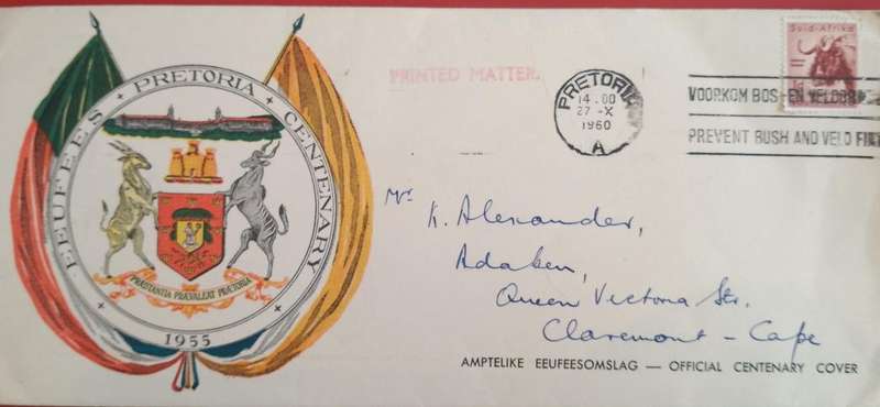 UNION FDC PRETORIA 100 YEARS OLD 1960