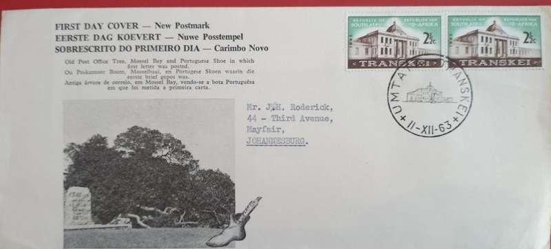 UNION FDC MOSSEL BAY POST OFFICE NEW POST MARK 1963