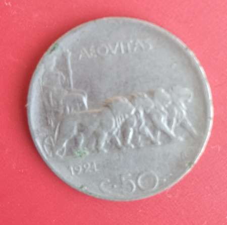 ITALY 50 CENT VITTORIO EMANUELE 1921
