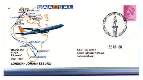 1988 RSA SAA JHB-London 25 years Commemorative Cover 461988 RSA SAA JHB-London 25 years Commemorativ
