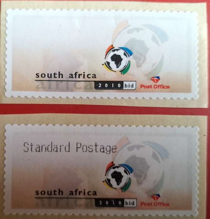 RSA 2004 VIRTUAL STAMP X2 (2010 WORLD CUP BID UNUSED) AND 1 STAMPED STANDARD POSTAGE NOT COMMON