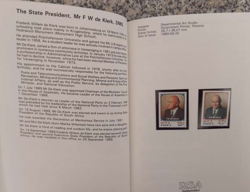 COLLECTORS ITEM ISSUED BY POST OFFICE AS A GIFT RSA STAMPS 1988-92 MNH WITH WRITE UP ON ALL-SCARCE