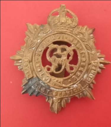 1940s BRITISH ARMY KINGS ROYAL ARMY SERVICE CORPS CAP BADGE