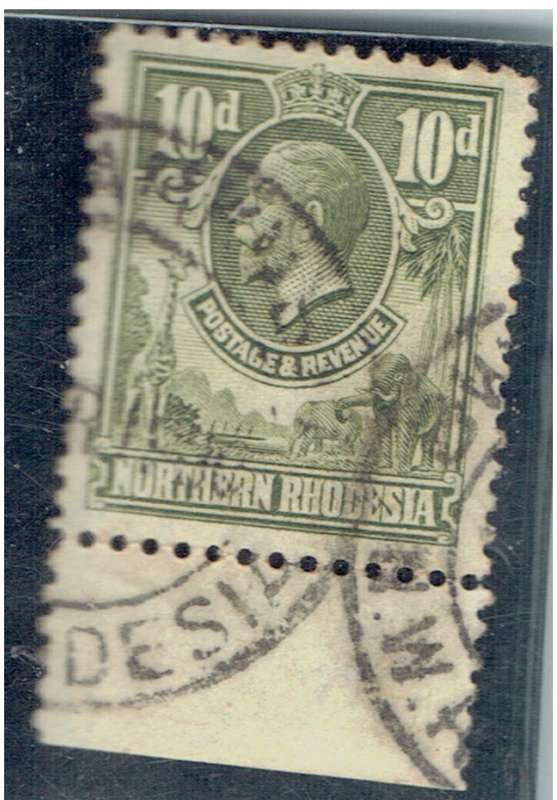 NORTHERN RHODESIA 1925 DEFINITIVE OLIVE GREEN USED 10d