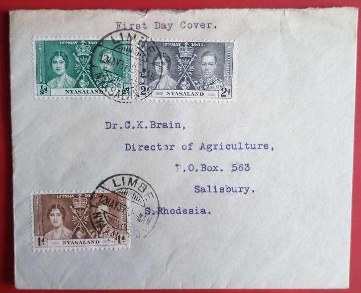 NYASALAND COVER 1937  LIMBA.-SOUTHERN RHODESIA 1937