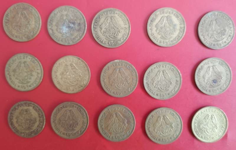 RSA 1961-64 LARGE 1/2 CENT COINS X15