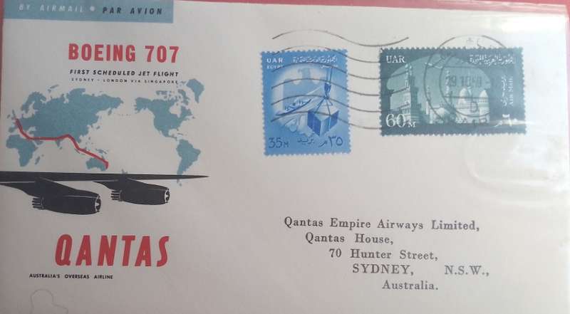 QANTAS FIRST FLIGHT 707 JET AIRLINER EGYPT-SYDNEY 1959