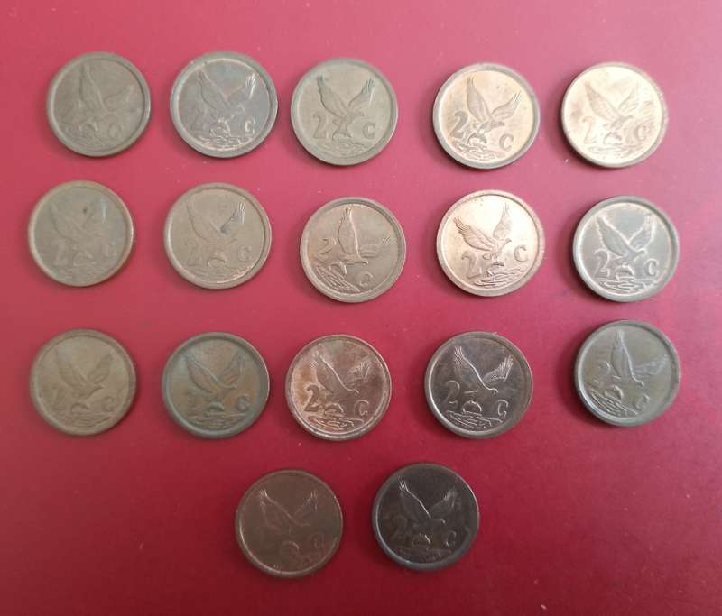 RSA FISH EAGLE 2 cent COINS 1990-1995 3RD DECIMAL ISSUE X17