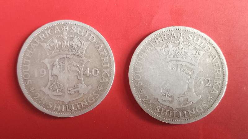 UNION 2X 2 1/2 SHILLING 80% SILVER 1932/40 NOT COMMON