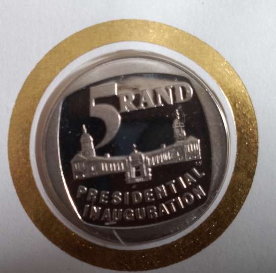 RSA FDC--Presidential Inauguration-Nelson Mandela-R5 Coin WITH VARIETY  PARTIAL STEPS-SCARCER !!!