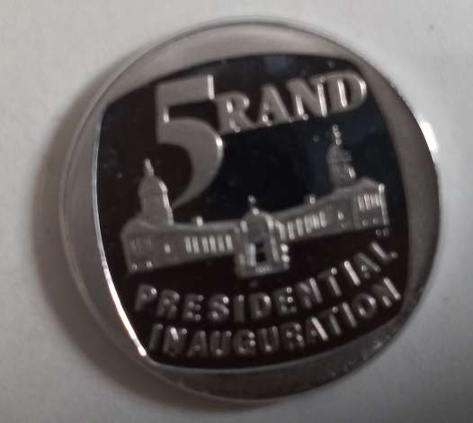 RSA FDC--Presidential Inauguration-Nelson Mandela-R5 Coin WITH VARIETY  PARTIAL STEPS-SCARCER !!!