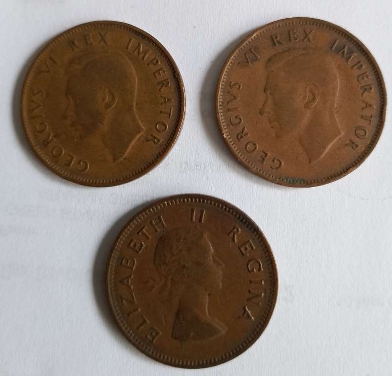 UNION 1940s-1950s 1/2D coins x3