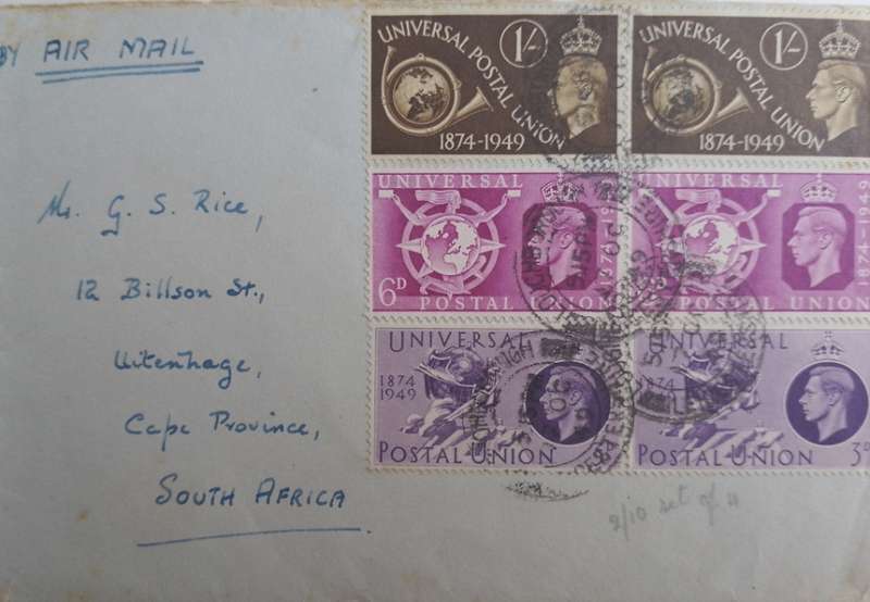 75TH ANNIVERSARY OF UNIVERSAL POSTAL UNION PRIVATE MADE COVER WITH DATE OF ISSUE 1949