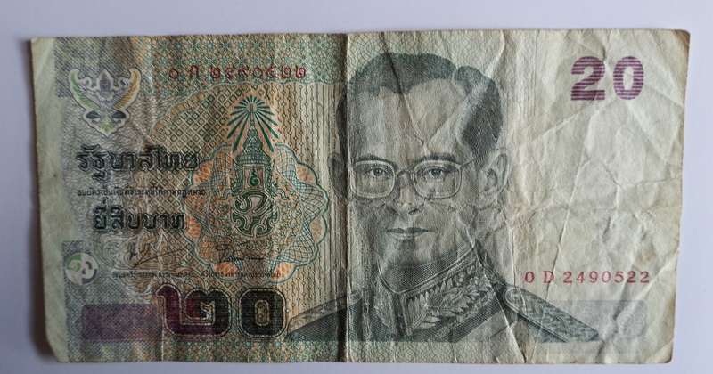 THAILAND 20 BAHT NOTE -SEE SCANS