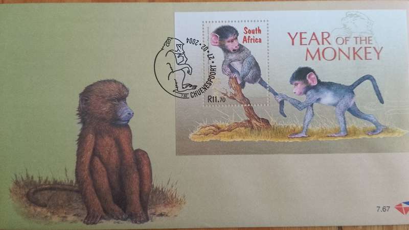 South Africa 2004 Year of the Monkey Miniature Sheet on FDC 7.67. SACC 1604. Cat R95 (2023-25)
